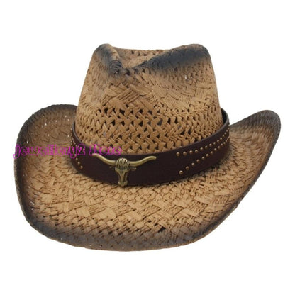 C9GF Straw Cowboy Hats With Wide Brims Cap For Adults Children And Outdoor Event