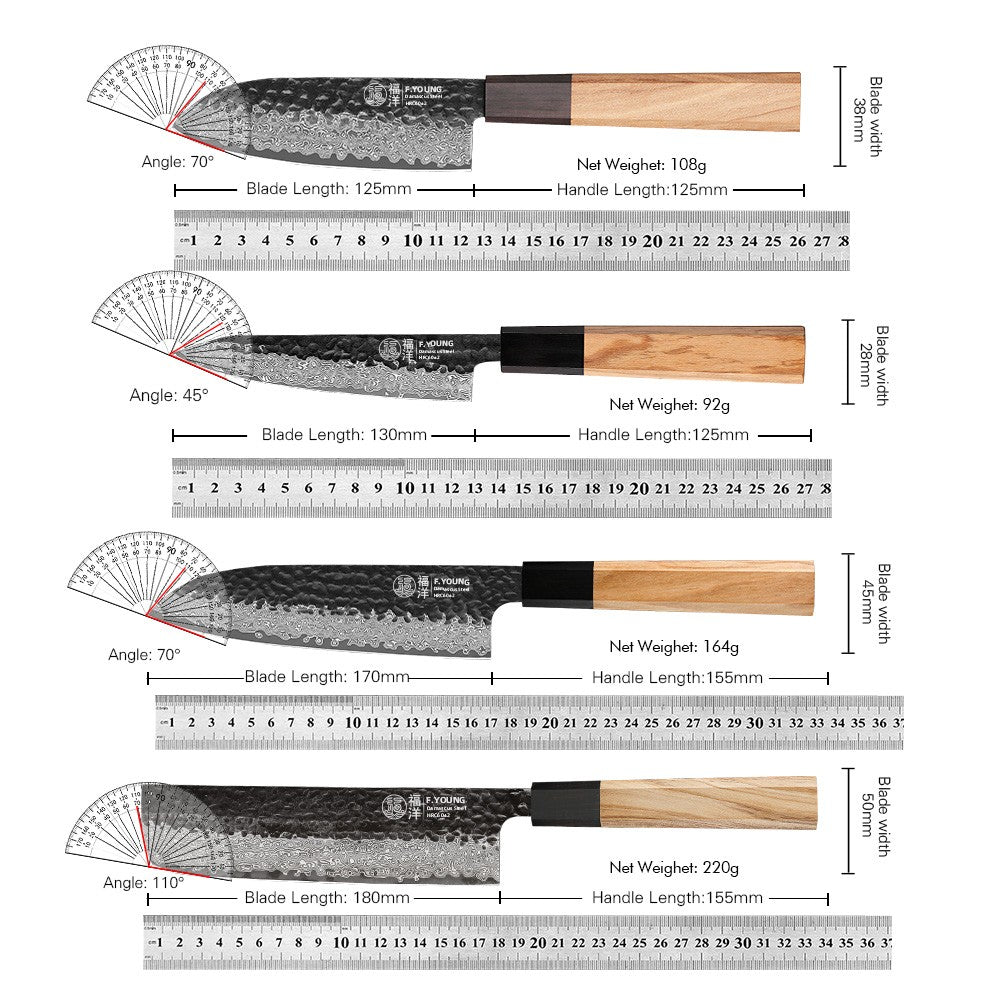 F.YOUNG Damascus Steel Kitchen Knives Japanese Hand Forged Chef Knife Vegetable Slicing Sashimi Utility Kitchen Cooking Tools