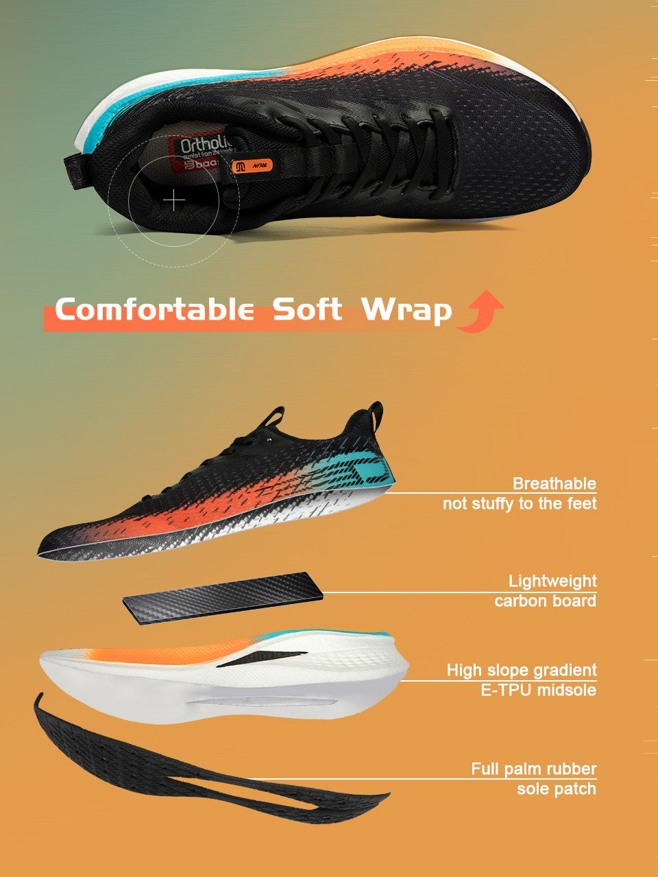 Baasploa Men Jogging Sports Shoes Carbon Plate Professional Cushioning Sneakers Male Outdoor Breathable Non Slip Running Shoes