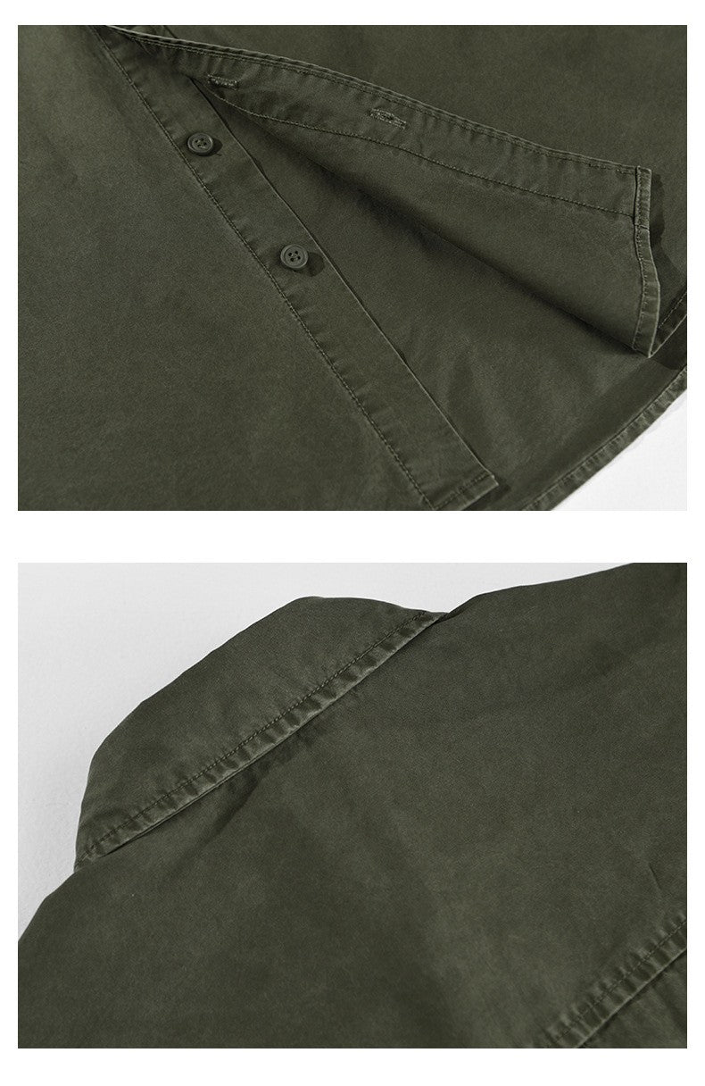 Summer Short Sleeve Cargo Shirts For Men American Work Attire Retro Absorbent Pure Cotton Shirt Double Chest Pockets