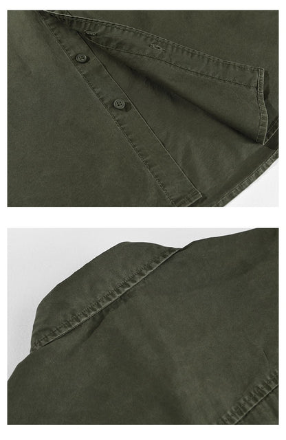 Summer Short Sleeve Cargo Shirts For Men American Work Attire Retro Absorbent Pure Cotton Shirt Double Chest Pockets