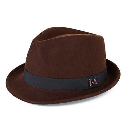 Men Winter Thick Warm Felt Fedora Hats Wool Gentleman Jazz Cap Homburg Male Classical Narrow Brim Top Hat