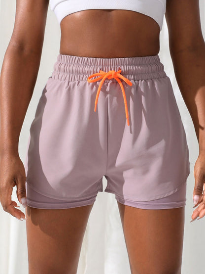 Sports shorts, women's summer hot pants, night running anti glare yoga pants, casual quick drying running breathable fake two-pi