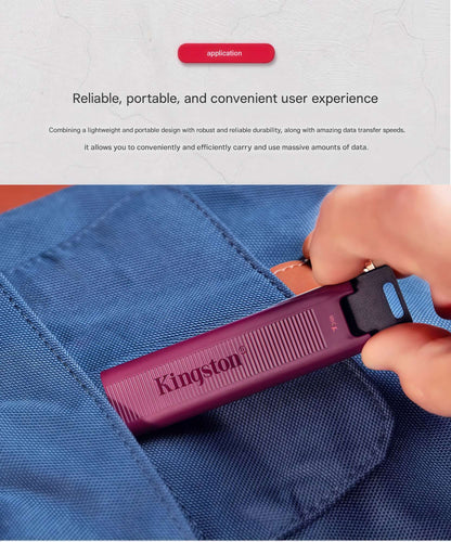 Pen drive Kingston SSD USB 3.2, transferência de alta velocidade, grande capacidade. [USB 3.2] Velocidade de leitura 1000 MB/s, velocidade de gravação 900 MB/s.