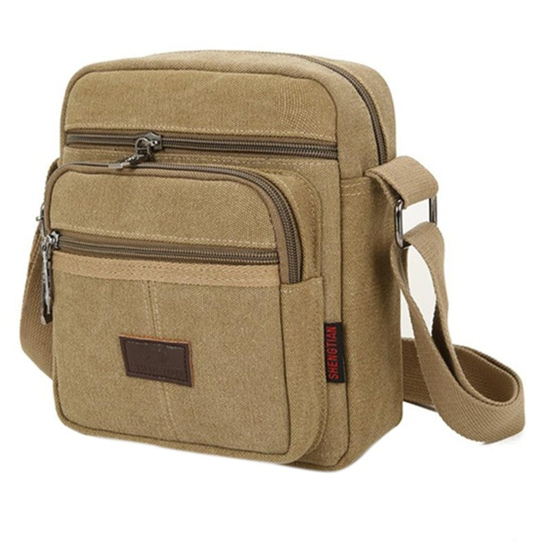 Multifunctional men's Shoulder Bag Flap Solid Color Casual Messenger Canvas Fashion Zipper Retro Travel men's Shoulder Bag