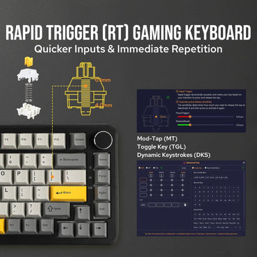 AJAZZ AK820 MAX HE Teclado Gamer Magnético de Efeito Hall, Acionamento Ajustável, Taxa de Sondeo de 8KHz, Gasket, Teclado com Fio