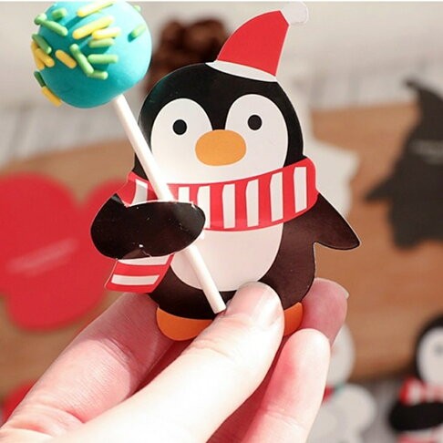 Christmas Lollipop Paper Cards Cartoon Santa Claus Penguin Snowman Kids Candy Gifts Package Wrapping New Year Party Decoration