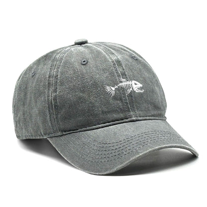 White Fish Bones Print Adjustable Retro Baseball Cap Woman's Cap Distressed Fashion Snapback Caps Ideal Choice For Women & Men