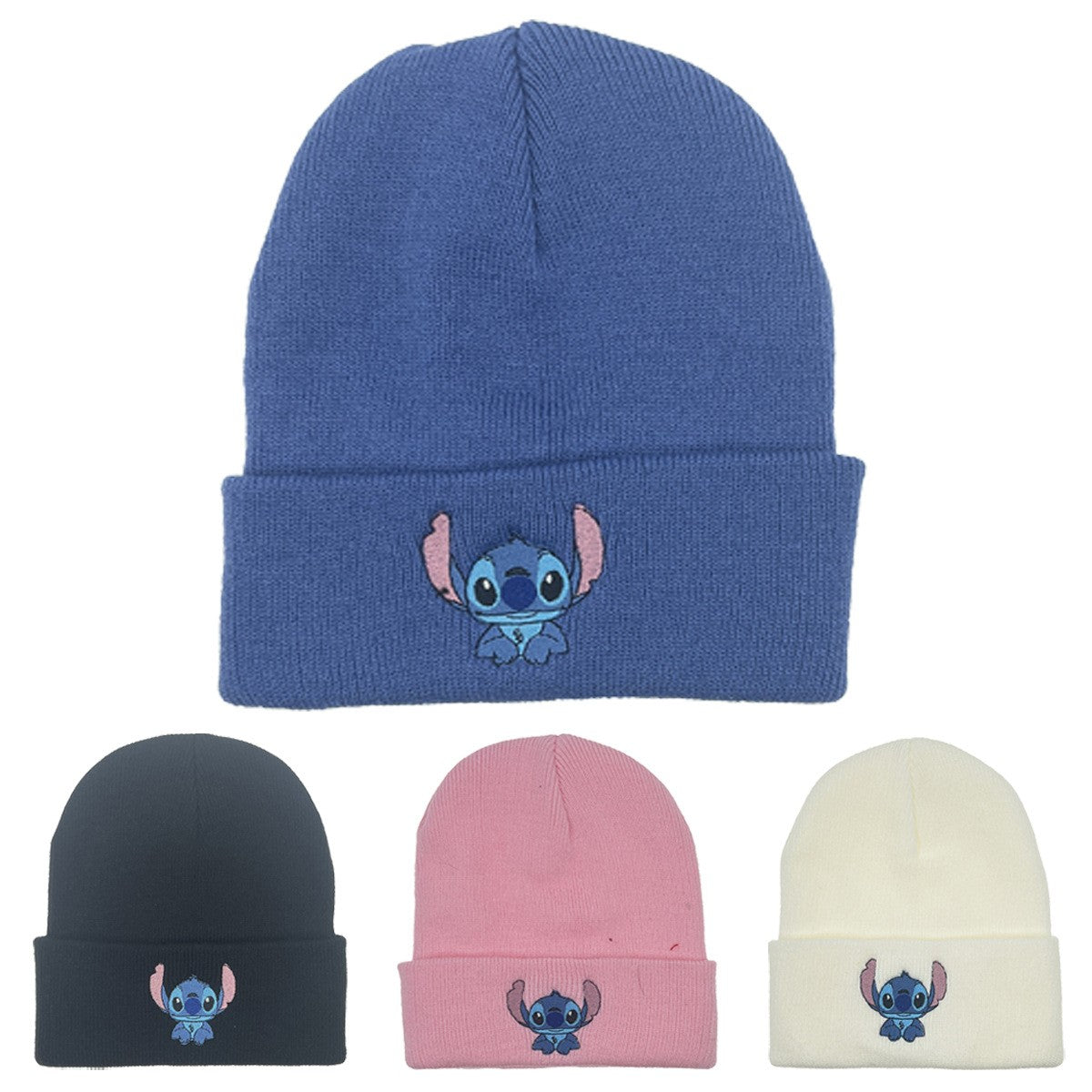 Chapéu de Malha Bordado Disney Anime Stitch Outono Inverno Chapéu Quente Externo Chapéu Elástico Presentes para Adultos e Crianças