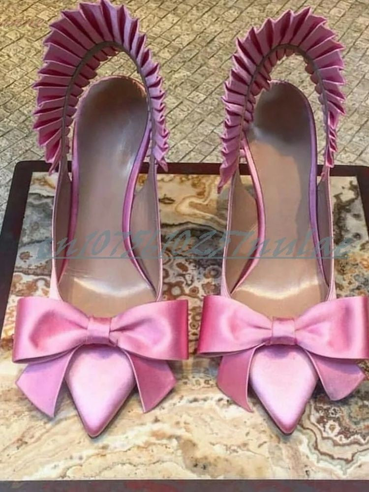 Sweet Pink Silk Butterfly Knot Decor Pumps Singback Stiletto High Heel Fashion Sexy Party Women Shoes 2025 Zapatos Para Mujere
