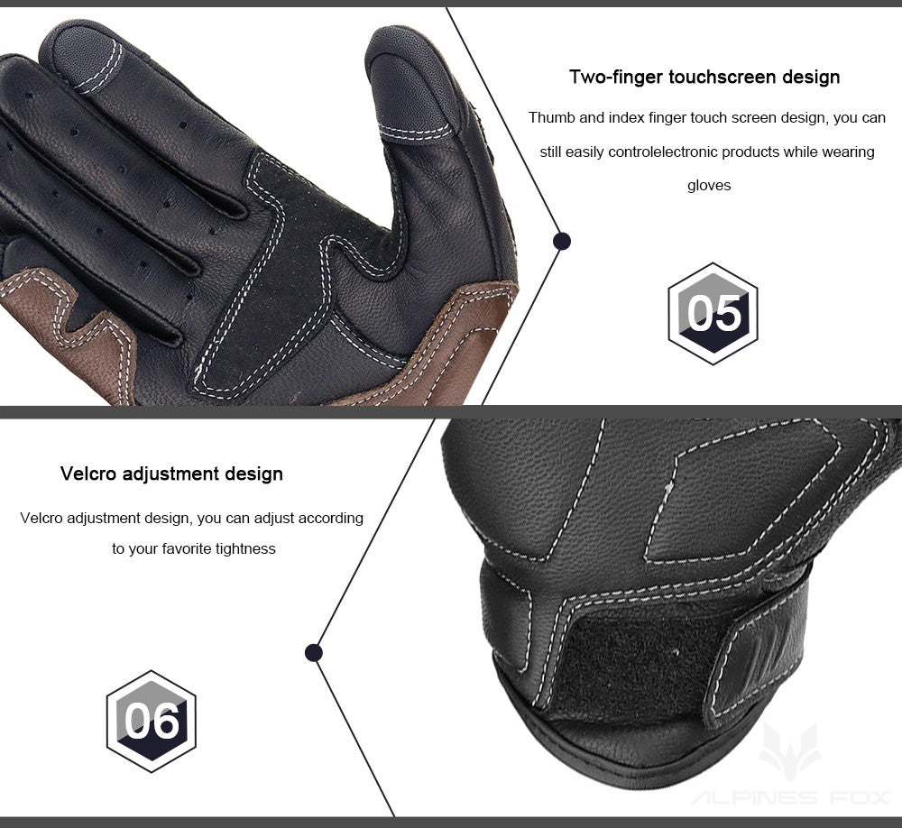 Luvas de Couro Perfurado Retrô de Verão para Motocicleta Masculino Feminino Luvas de Dedo Completo para Motocross Motoqueiro Guantes Moto Equipamento M-XXL