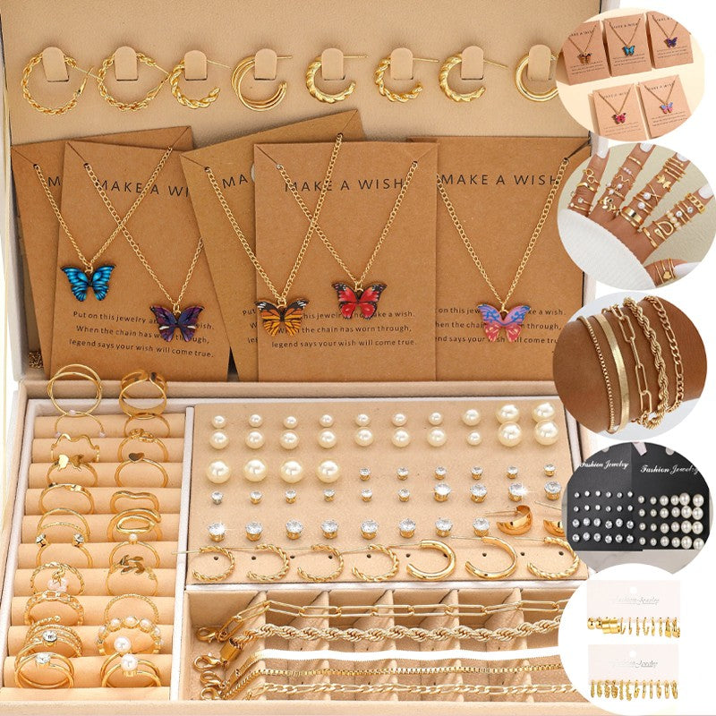 Conjunto de Joias Femininas 104 Peças/Conjunto Colar Brincos Anel Pulseira Brincos Cinco em Um Para Uso Diário de Férias 2024 Novo