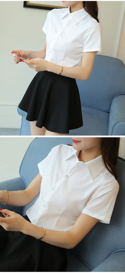 Korean Fashion White Shirt Women Autumn Short Sleeve Blouse Slim Office Lady Tops Women's Shirt S-5XL Student Shirt Women's Wear