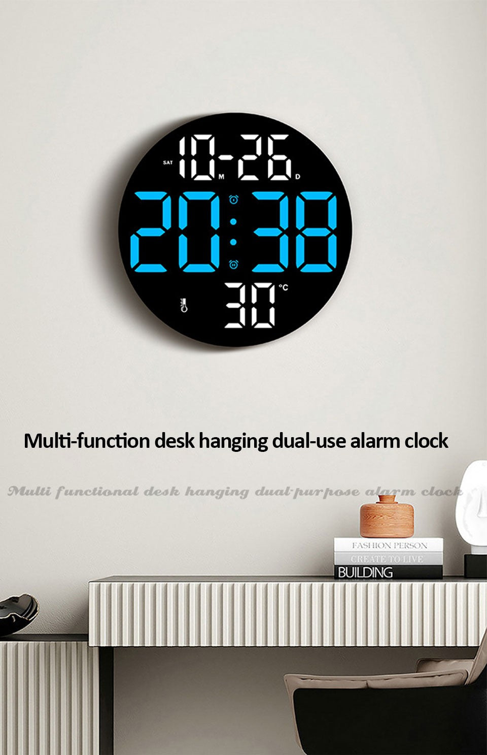 10inch LED Large Digital Wall Clock with Dual Alarms Calendar and Temperature Display Brightness Adjustable Countdown Home Clock