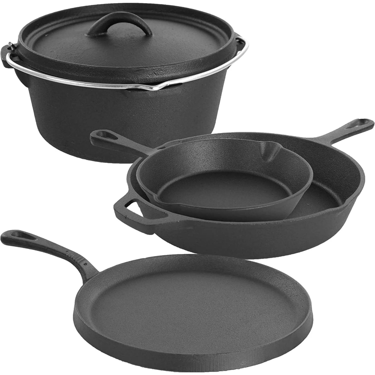 Pre-Seasoned Cast Iron 5-Piece Kitchen Cookware Set, Pots and Pans,Versatile Use