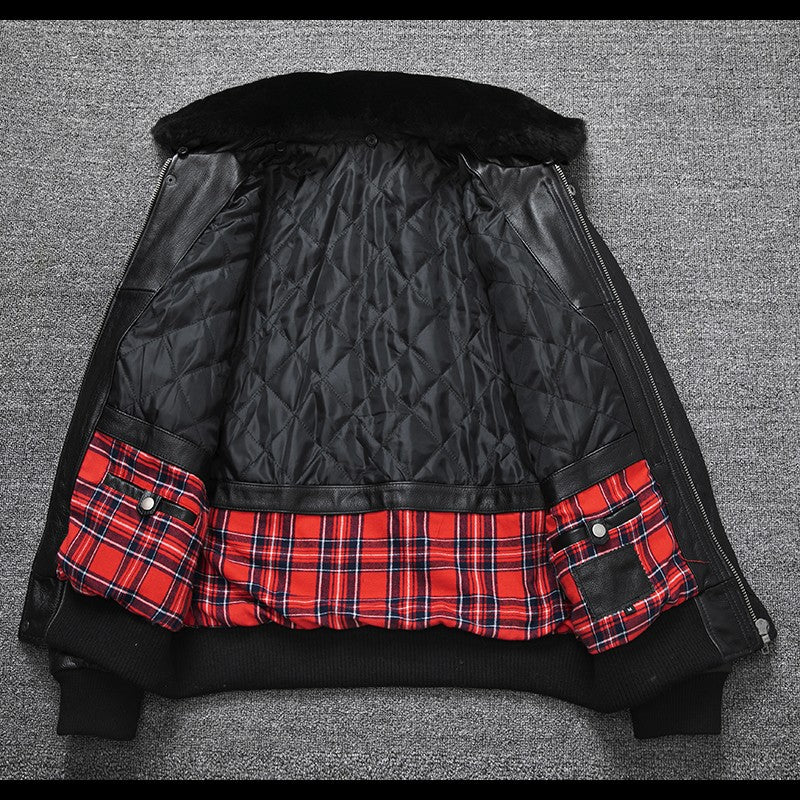 Air Force Flight Jacket Fur Collar Genuine Top Layer Cow Leather Jacket Men Black Brown Cow Coat Men's Winter Jacket ?? ??