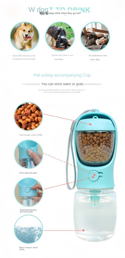 Garrafa Portátil para Cães e Gatos com Armazenamento de Comida e Água para Filhotes, Cães, Tigela Alimentadora, Viagem ao Ar Livre, Suprimentos para Animais de Estimação