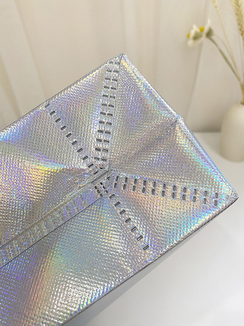 10Pcs Reusable Silver Laser Tote Bag Durable Non Woven Gift Shopping Bag for Wedding Bridesmaid Party Birthday Eco Friendly