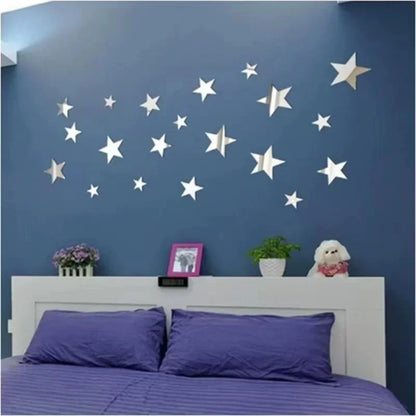 3D Star Mirror Wall Sticker Large Medium and Small Combination Acrylic Mirror Wall Sticker Home Living Room Wall Decorations