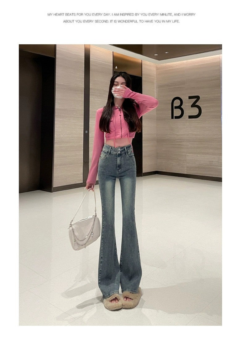 High Waist Fce Lined Thiened Autumn Winter American Bla ey Micro Flared Jeans Women Slimming Legging  Hoof Pants