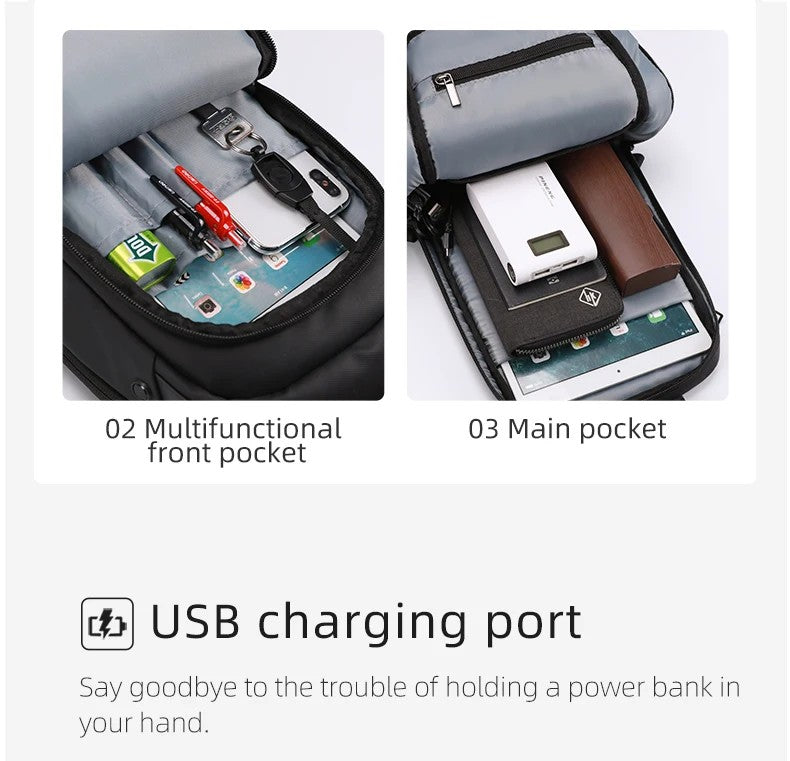 HK Waterproof Men's Shoulder Bag Lightweight Crossbody Bag Oxford Casual Satchel with USB Port Commute Business Chest Bag Male