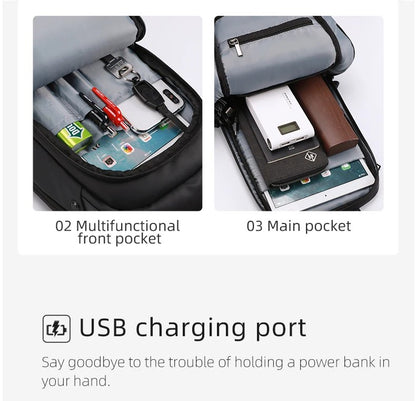 HK Waterproof Men's Shoulder Bag Lightweight Crossbody Bag Oxford Casual Satchel with USB Port Commute Business Chest Bag Male