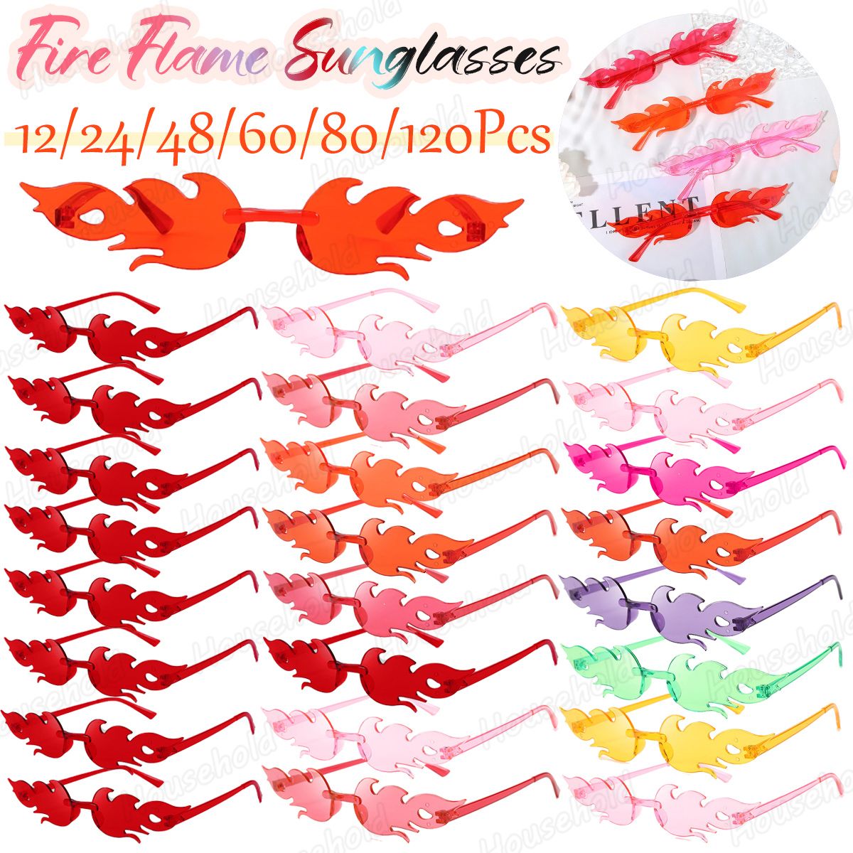 12-120Pcs Fire Flame Sunglasses Rimless Fire Sunglasses Candy Color Party Sunglasses Wedding Funny Sunglasses for Guest