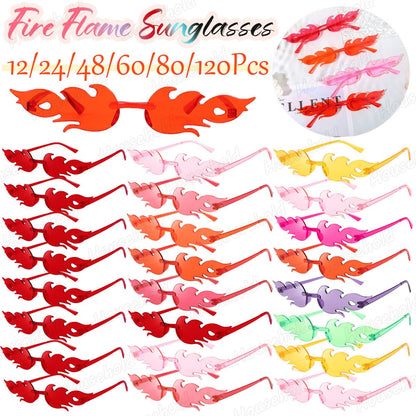 12-120Pcs Fire Flame Sunglasses Rimless Fire Sunglasses Candy Color Party Sunglasses Wedding Funny Sunglasses for Guest