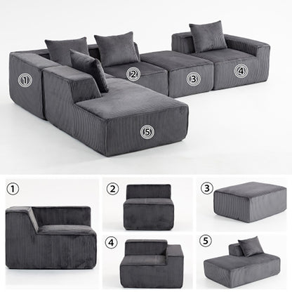 Sectional boneless Couch with L-Shape Chaise,Modern Modular sleeper Sofa with Deep Seat, Upholstered Couches for Room
