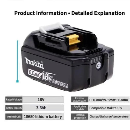 Bateria Recarregável Original Makita 18V 6.0Ah, para Bateria de Ferramentas Elétricas Makita BL1860 BL1830B BL1840 BL1840B BL1850 BL1850B