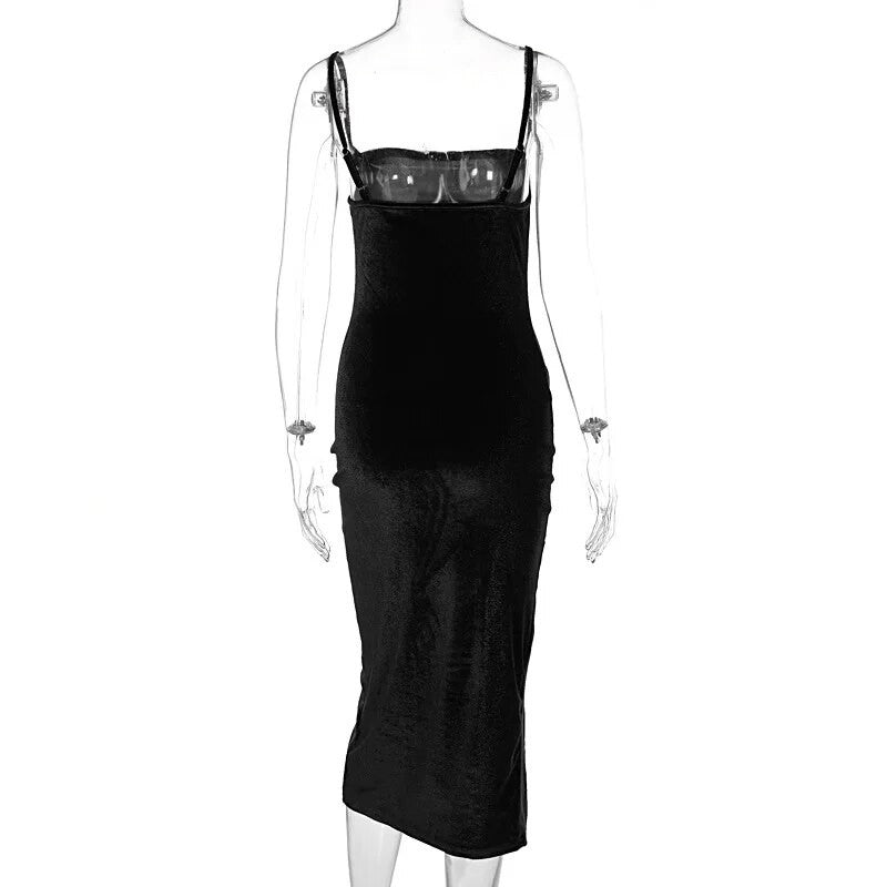 Women 2024 Autumn Winter Elegant Party Club Evening Velvet Streetwear Bodycon Mi