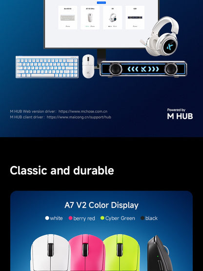 MCHOSE A7 Ultra Mouse Gamer Sem Fio Sensor de Alta Precisão Pixart3950 Design Leve Taxa de Polling de 8000Hz Chip Principal Realtek