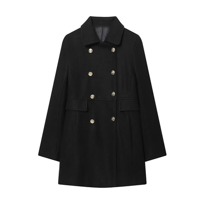 TFMLN 2025 Autumn Winter Women New Lapel Woolen Jacket Fashion Slim Fit Long Sleeved Double Breasted Ladies Casual Overcoat