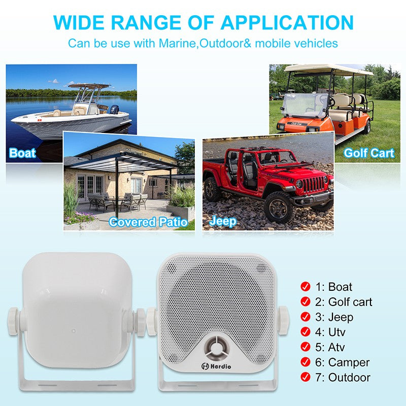 Alto-falantes Bluetooth marinhos à prova d'água Herdio 4" 100W para serviço pesado, montados em superfície para trailer, minicarregadeira, quadriciclo, UTV, RZR, carrinho de golfe