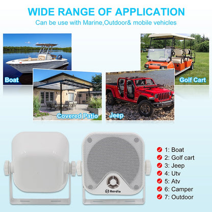 Alto-falantes Bluetooth marinhos à prova d'água Herdio 4" 100W para serviço pesado, montados em superfície para trailer, minicarregadeira, quadriciclo, UTV, RZR, carrinho de golfe