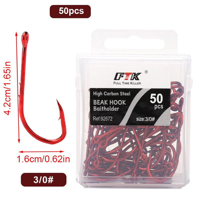Anzóis de Pesca Vermelhos FTK 1/0-10# Iscas de Pesca com Farpa para Mar Haste Bico Porta-Isca Viva Jig de Pesca para Carpa Acessórios Anzóis de Minhoca