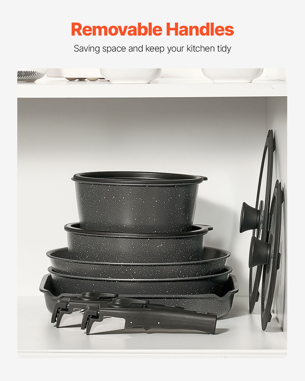 VEVOR 17 Pcs Nonstick Cookware Set Granite Pots and Pans Set Induction Cookwares Kitchen Cooking Set with Frying Sauce Saute Pan