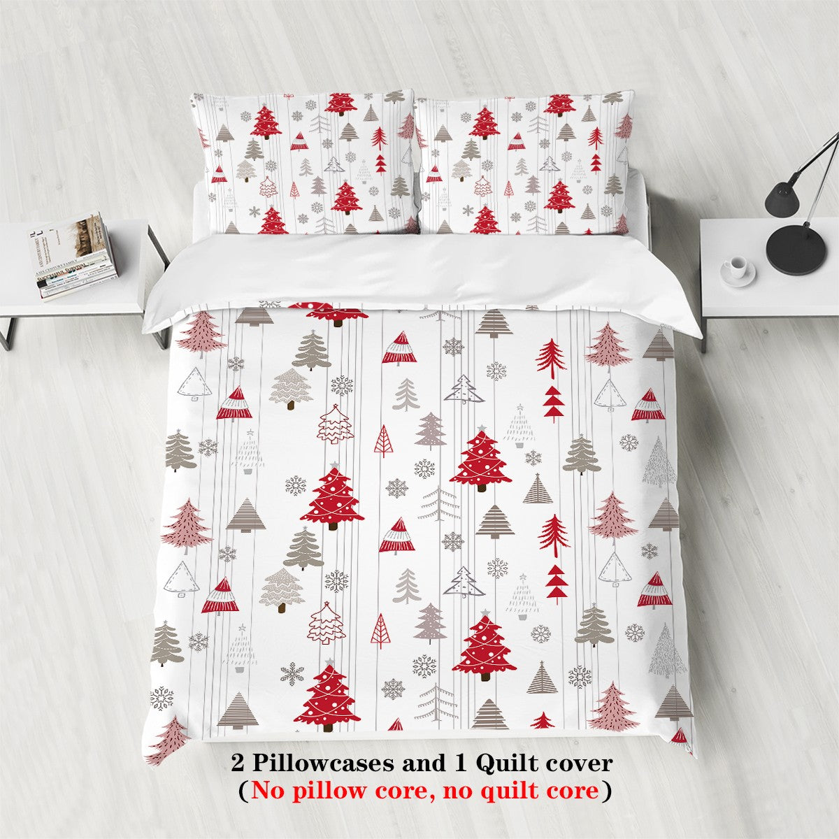 3-piece Christmas themed Christmas tree pattern print (1 duvet cover+2 pillowcases, no core) comfortable bedding set