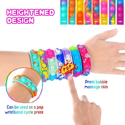 12Pcs Pop Bubble Bracelets Kids Fidget Sensory Toys Gift Children Birthday Party Favors Goodie Bag Pinata Filler Stress Relief