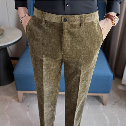 Novas calças de terno de veludo cotelê masculinas para outono e inverno moda masculina negócios sociais casamento baile festa vestido calça slim fit