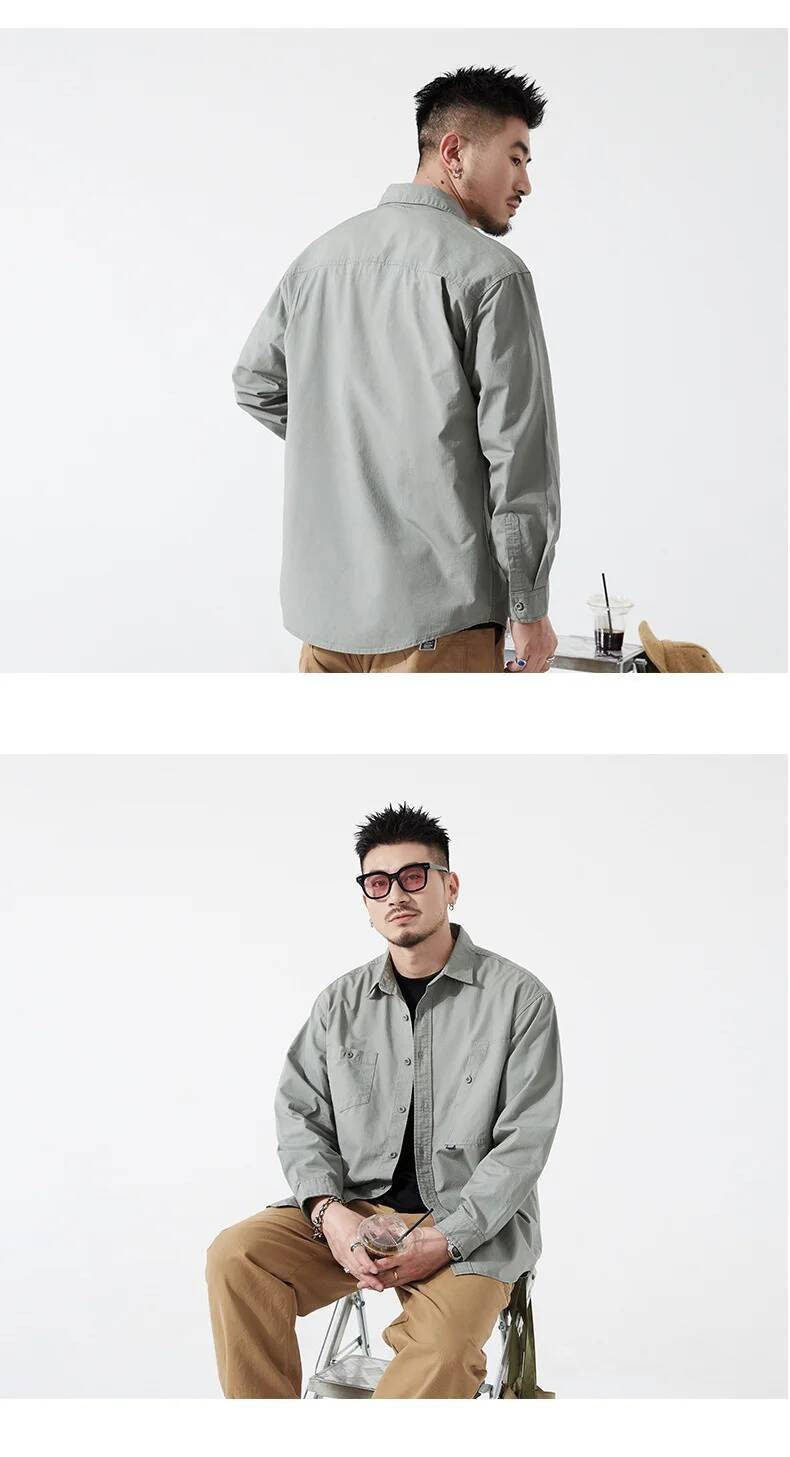Men's Cargo Shirt Long Sleeve Premium Cotton Solid Color Japanese Streetwear Simple Handsome Chest Pocket Outdoor Work Shirst