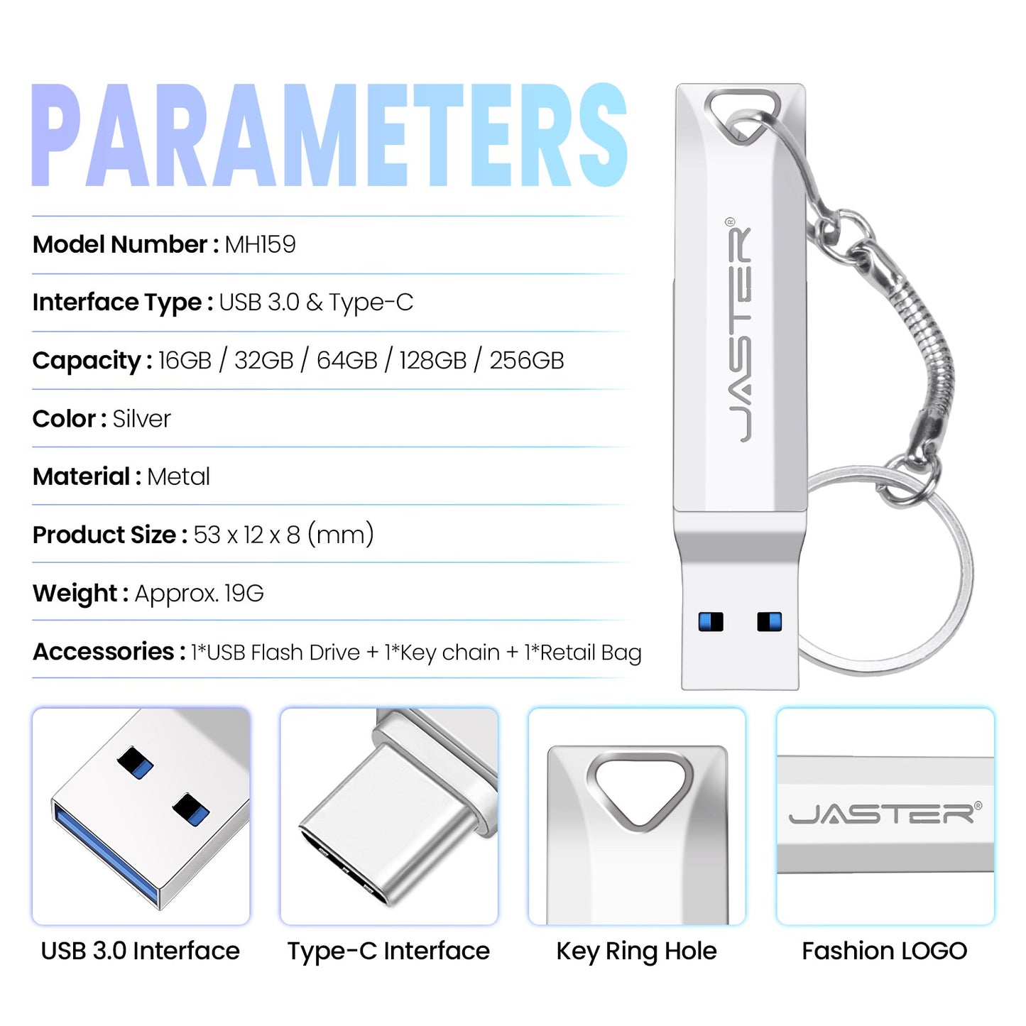 Type C 2 in 1 USB 3.0 Flash Drive 16GB 32GB 64GB 128GB 256GB pendrive pen drive real capacity usb memory stick for phone and pc