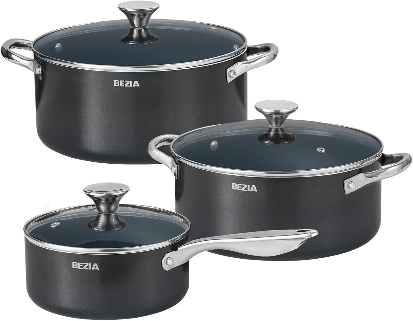Conjunto de Panelas de Indução 6 Peças, Conjunto de Panelas Empilháveis para Cozinha, Panelas de 5.7L 4.5L e 1.9L com Tampas, Laváveis em Lava-louças e Seguras para Forno,
