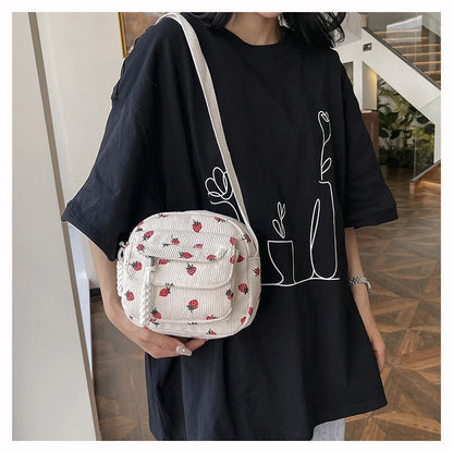 Cute Strawberry Shoulder Bag Casual Zipper Trendy Crossbody Bag Tote Handbag for Women Girls Travel Work Messenger Bag Handbags