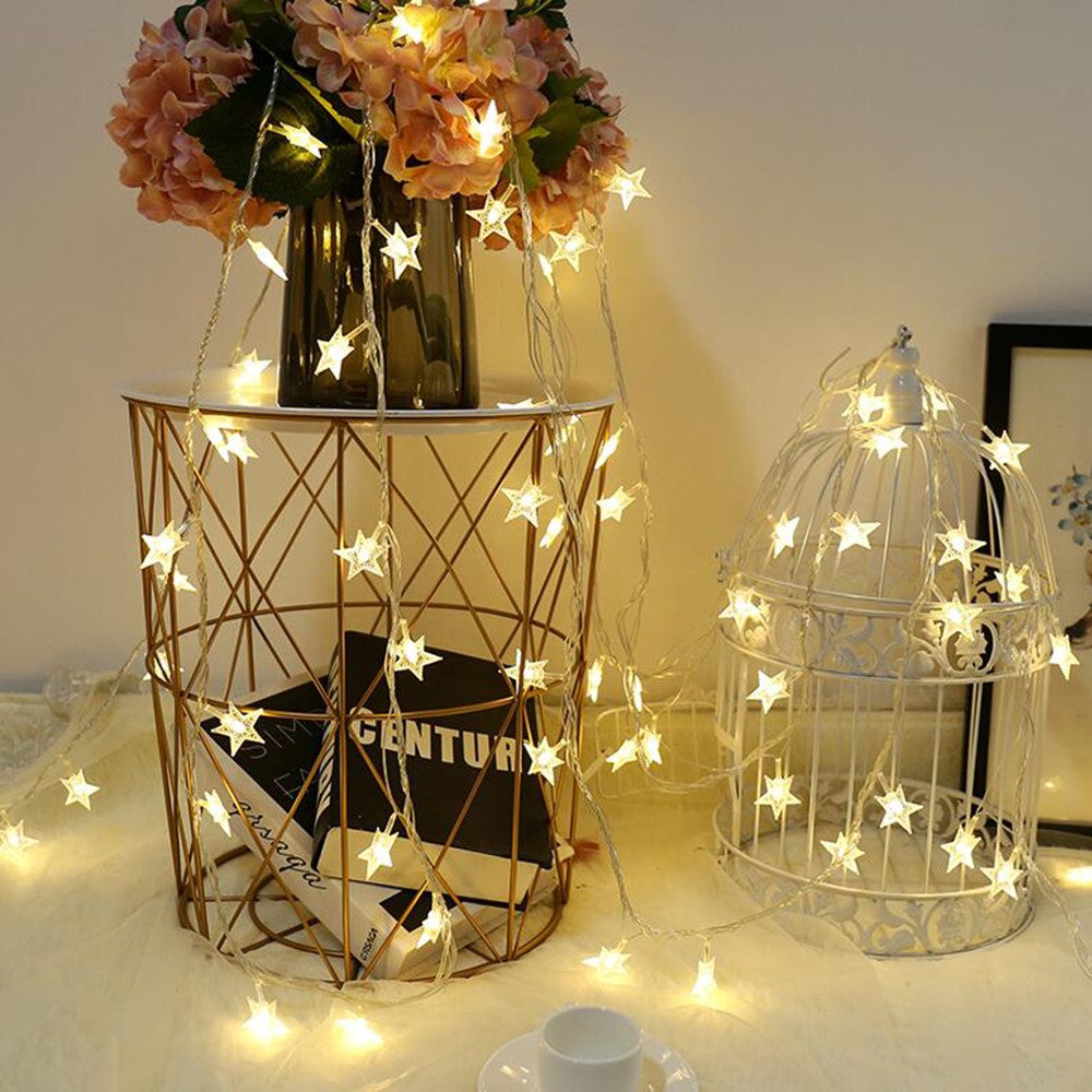 LED Star Fairy Lights Chain Battery/USB Powered String Lights Garland For Party Home Wedding Terrace Garden Christmas Decoration