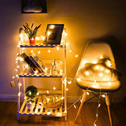 LED Star Fairy Lights Chain Battery/USB Powered String Lights Garland For Party Home Wedding Terrace Garden Christmas Decoration