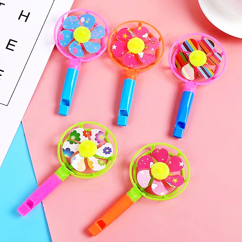 12Pcs 6.5x12.5cm Plastic Color Whistle Pinwheel Game Kids Birthday Party Gifts Back to School Gifts Pinata Filler Giveaway Toys