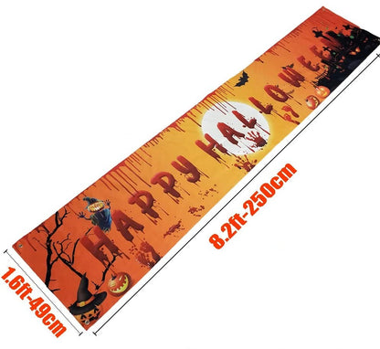 Happy Halloween Banner 250cm Long Hanging Halloween Banner with Pumpkin Terror Bloody Handprint Decor for Yard Indoor Outdoor