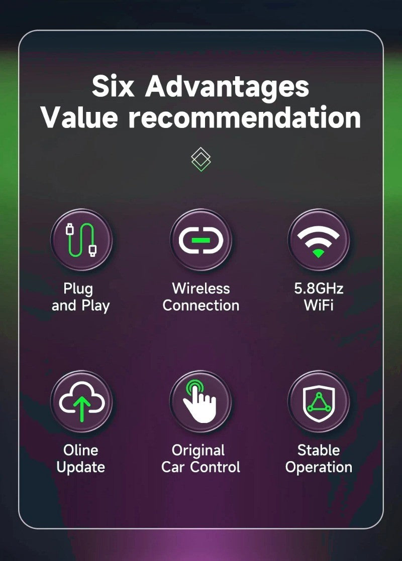 Adaptador Sem Fio Carplay Android Auto para Toyota Mazda Nissan Camry Suzuki Subaru Citroen Audi Mercedes Kia Ford Opel Spotify BT