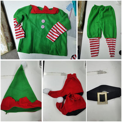 Kids Adult Christmas Clothing Set Kids Tops Pants Hat Belt Children Xmas Clothes Baby Boy Girl Birthday Outfit Elves Costume
